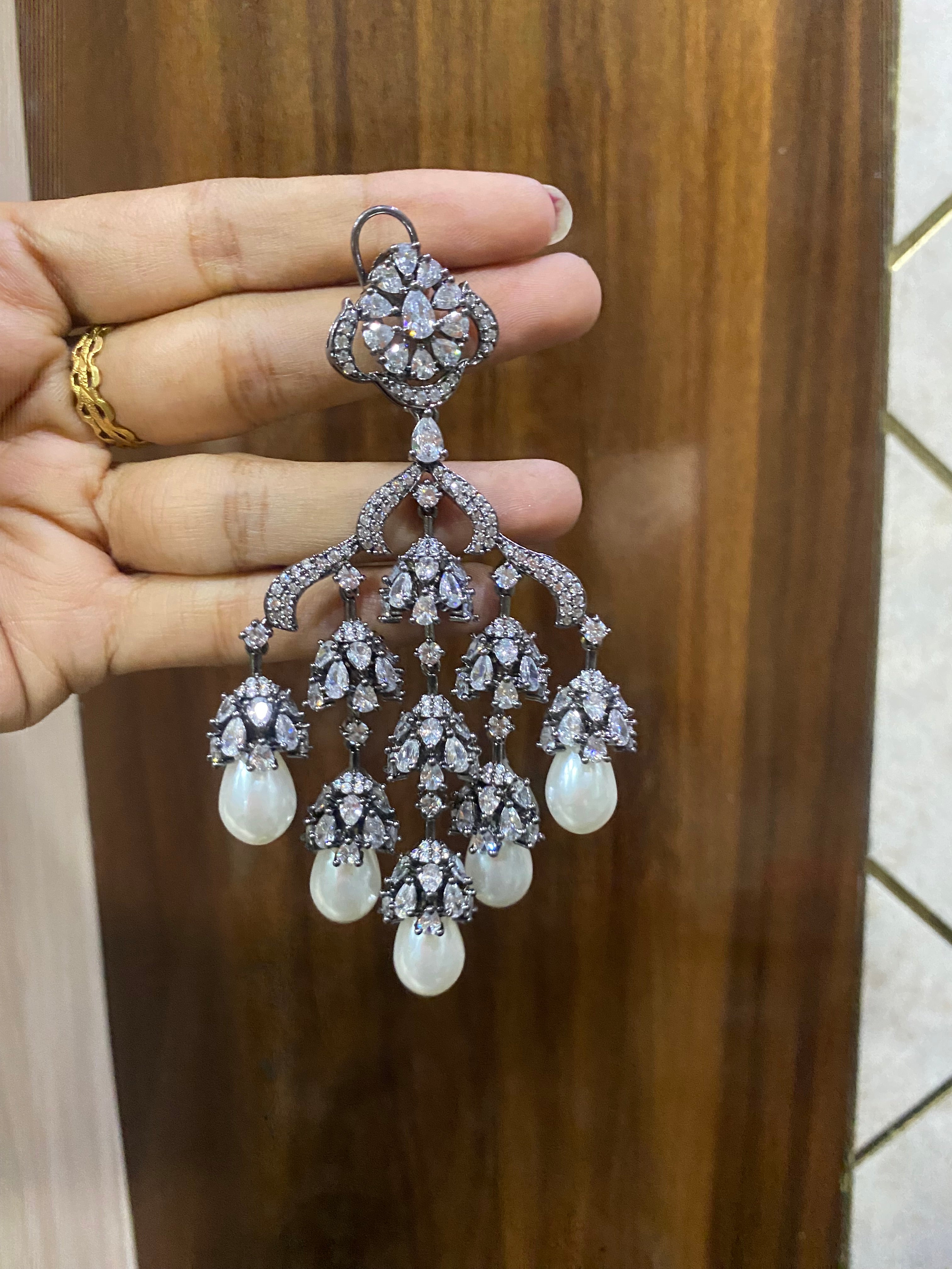 Victorian zircon diamond big statement earrings