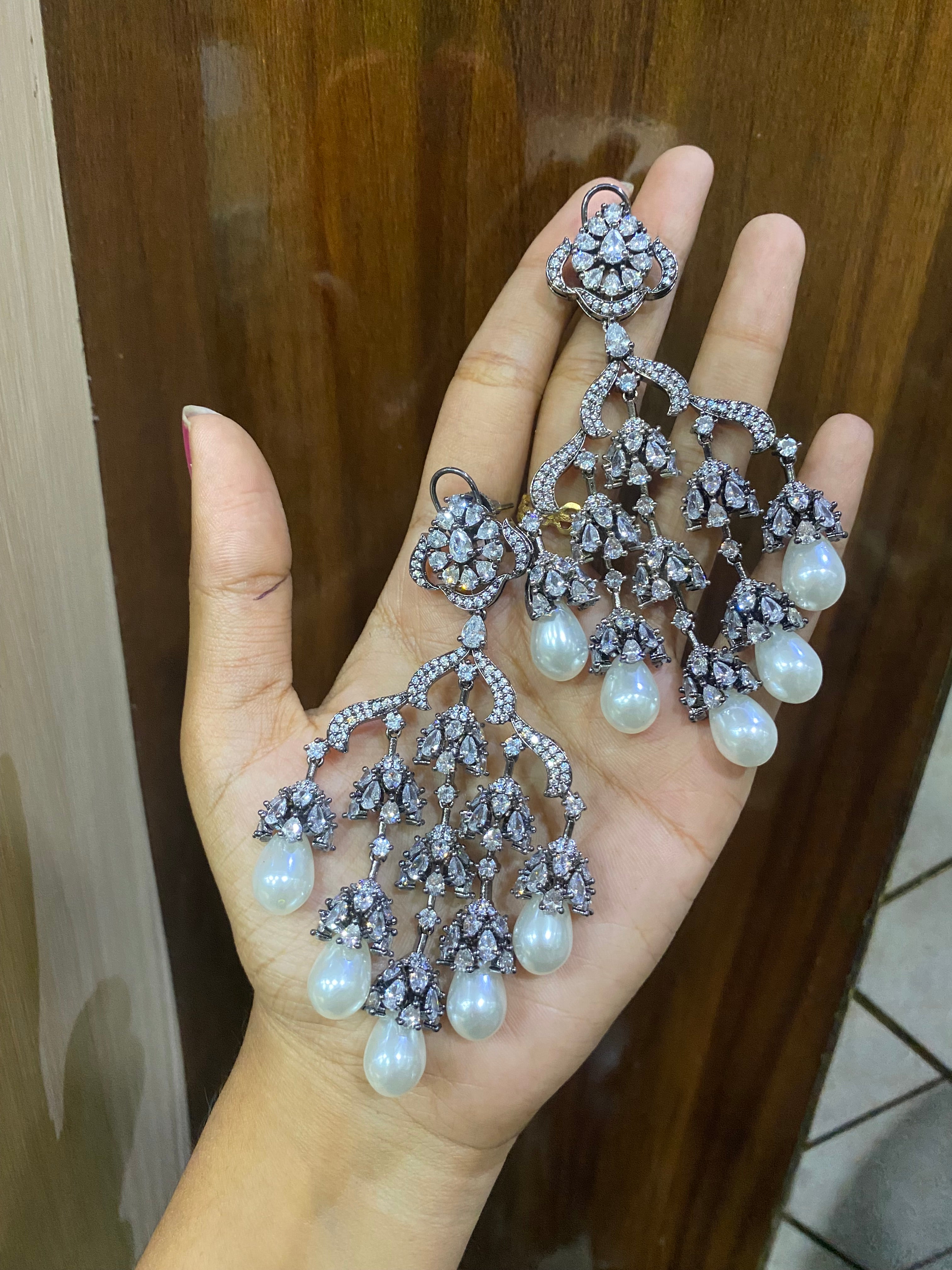 Victorian zircon diamond big statement earrings